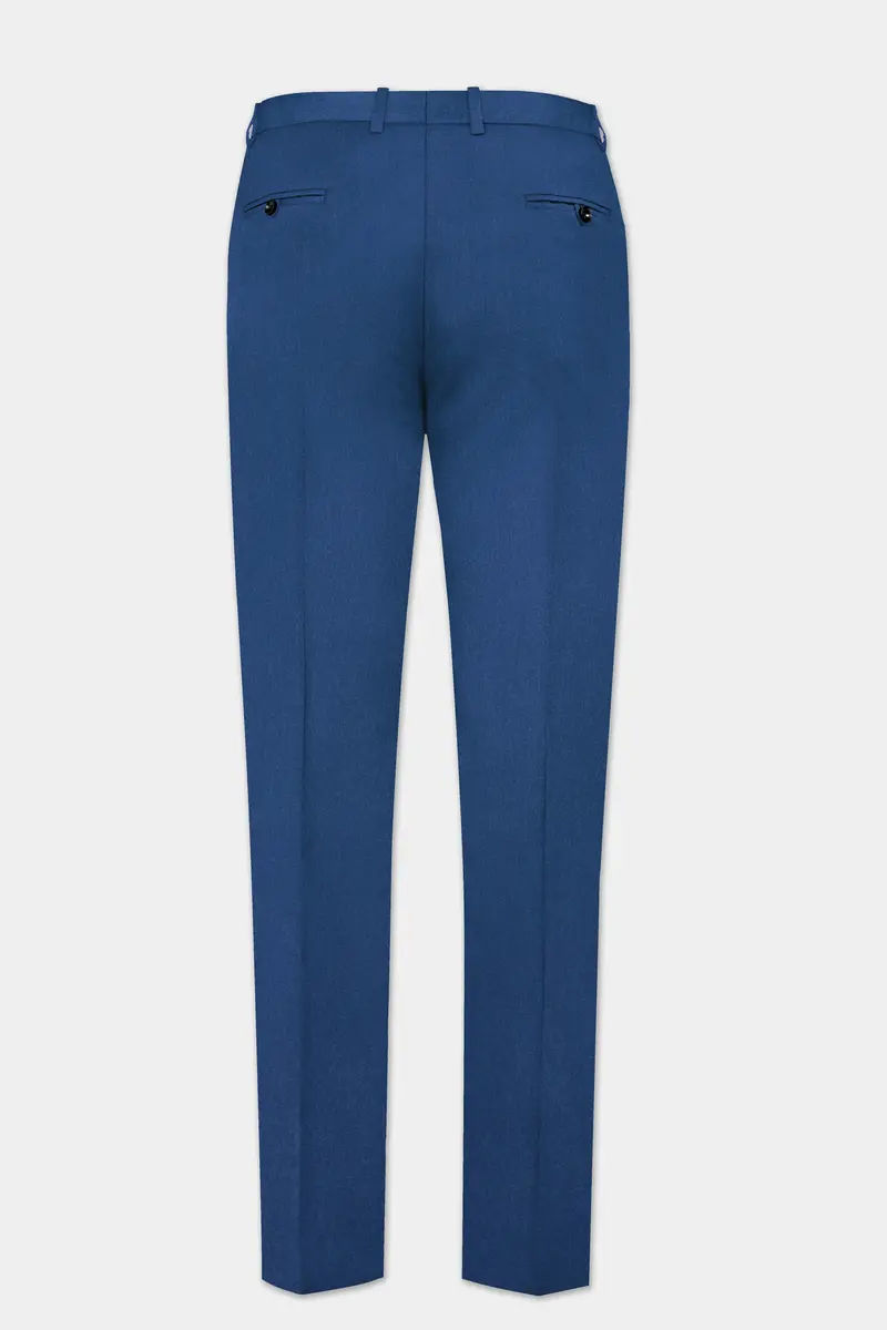 Cerulean Elite-Cobalt Blue Solid Wool Rich Slight Stretch Waistband Pant 5