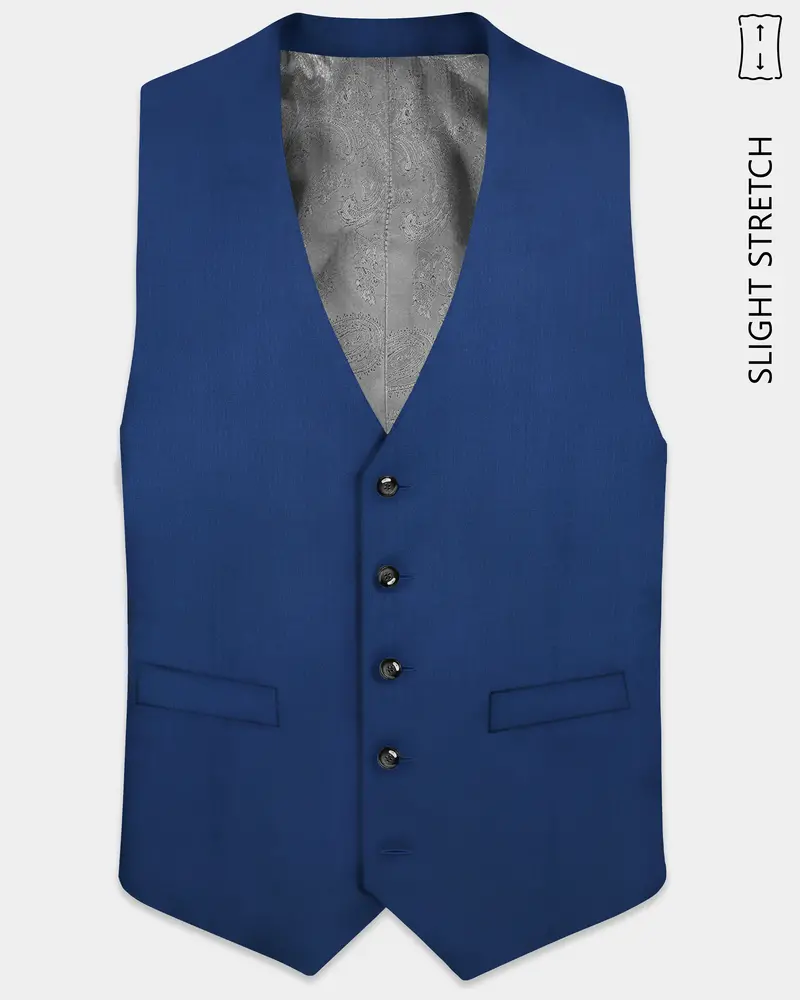 Cerulean Elite-Cobalt Blue Solid Wool Rich Slight Stretch Waistcoat 1