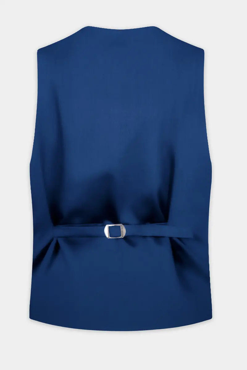 Cerulean Elite-Cobalt Blue Solid Wool Rich Slight Stretch Waistcoat 4