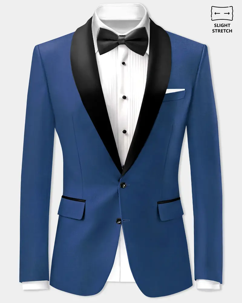 Cerulean Elite-Cobalt Blue Solid Wool Rich Tuxedo Slight Stretch Blazer 1