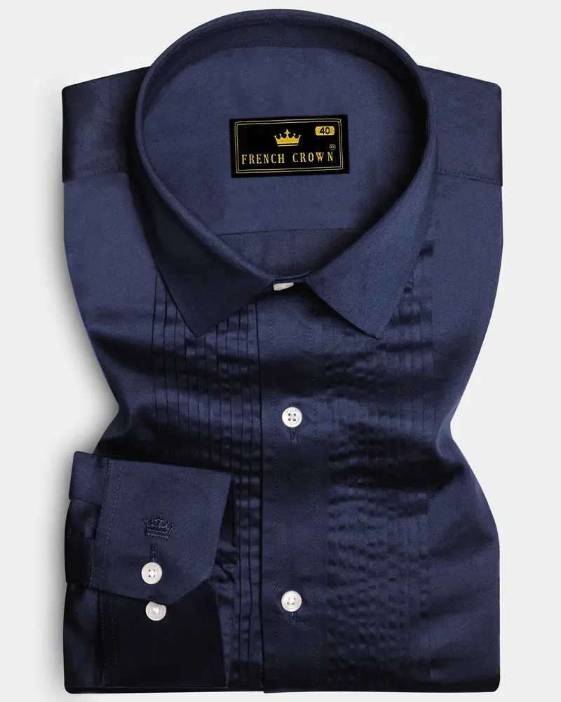 Cerulean-Tealish Blue Solid Subtle Sheen Super Soft Premium Cotton Tuxedo Shirt 1