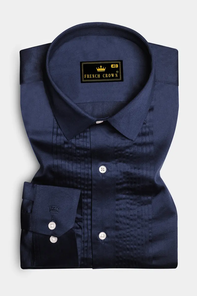 Cerulean-Tealish Blue Solid Subtle Sheen Super Soft Premium Cotton Tuxedo Shirt 2