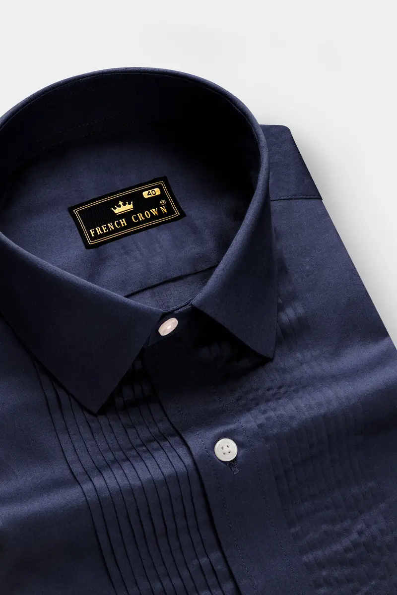 Cerulean-Tealish Blue Solid Subtle Sheen Super Soft Premium Cotton Tuxedo Shirt 4
