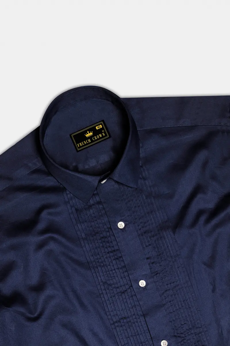 Cerulean-Tealish Blue Solid Subtle Sheen Super Soft Premium Cotton Tuxedo Shirt 5