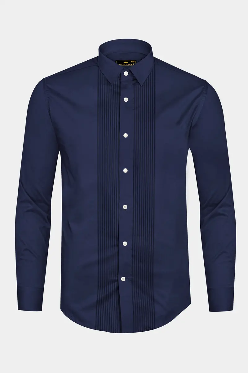 Cerulean-Tealish Blue Solid Subtle Sheen Super Soft Premium Cotton Tuxedo Shirt 6
