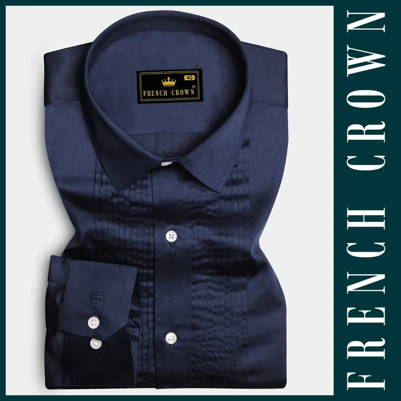 Cerulean-Tealish Blue Solid Subtle Sheen Super Soft Premium Cotton Tuxedo Shirt 7