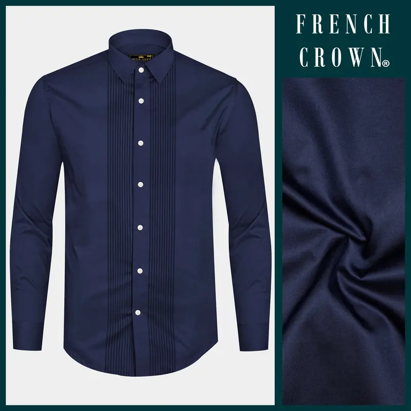 Cerulean-Tealish Blue Solid Subtle Sheen Super Soft Premium Cotton Tuxedo Shirt 9