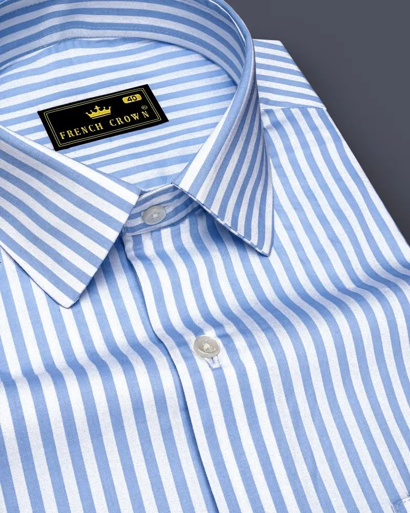 Ceruloro-Glacier Blue And Bright White Candy Striped Subtle Sheen Super Soft Premium Cotton Dress Shirt 1