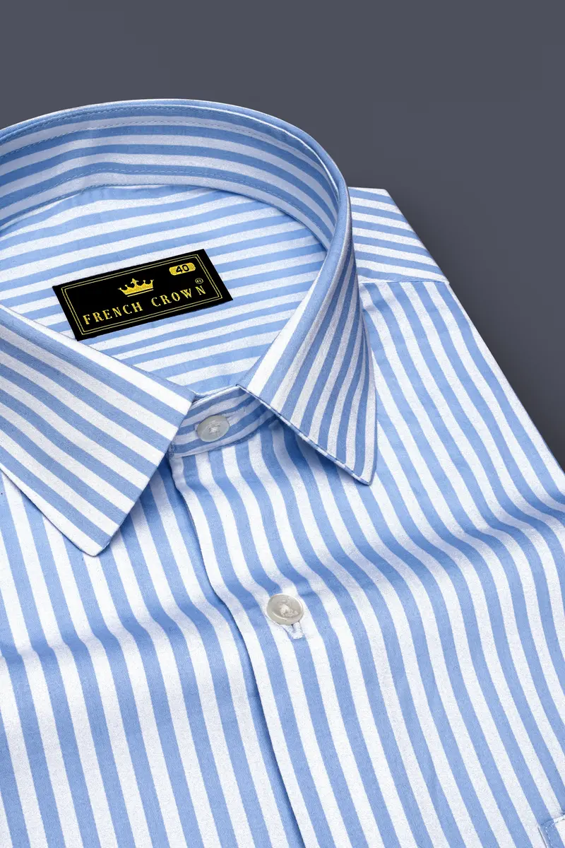 Ceruloro-Glacier Blue And Bright White Candy Striped Subtle Sheen Super Soft Premium Cotton Dress Shirt 2