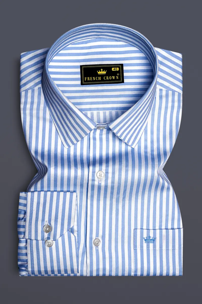 Ceruloro-Glacier Blue And Bright White Candy Striped Subtle Sheen Super Soft Premium Cotton Dress Shirt 4