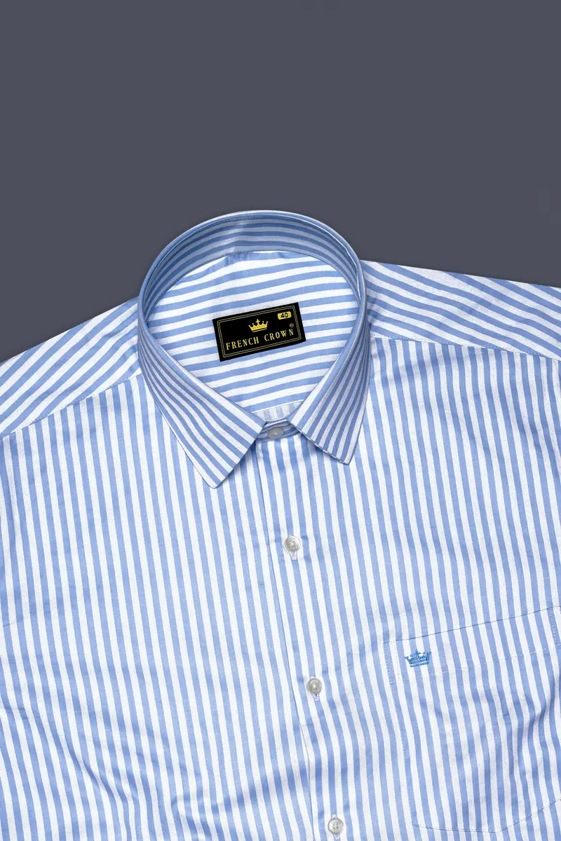 Ceruloro-Glacier Blue And Bright White Candy Striped Subtle Sheen Super Soft Premium Cotton Dress Shirt 5