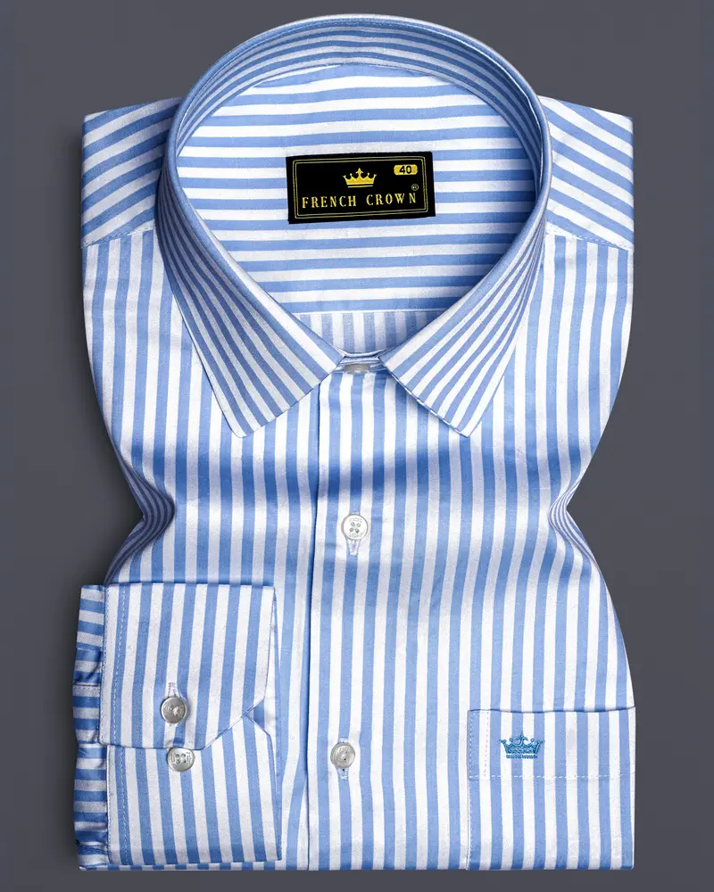 Ceruloro-Glacier Blue And Bright White Candy Striped Subtle Sheen Super Soft Premium Cotton Dress Shirt 6