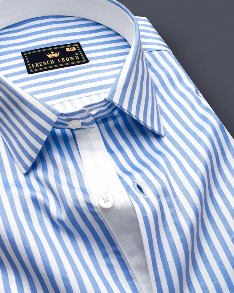 Ceruloro-Glacier Blue And Bright White Candy Striped Super Soft Premium Cotton Dress Shirt 1
