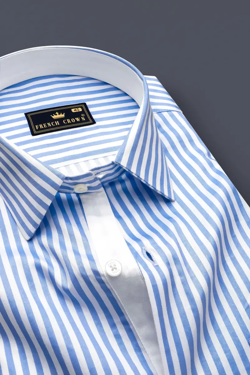 Ceruloro-Glacier Blue And Bright White Candy Striped Super Soft Premium Cotton Dress Shirt 2