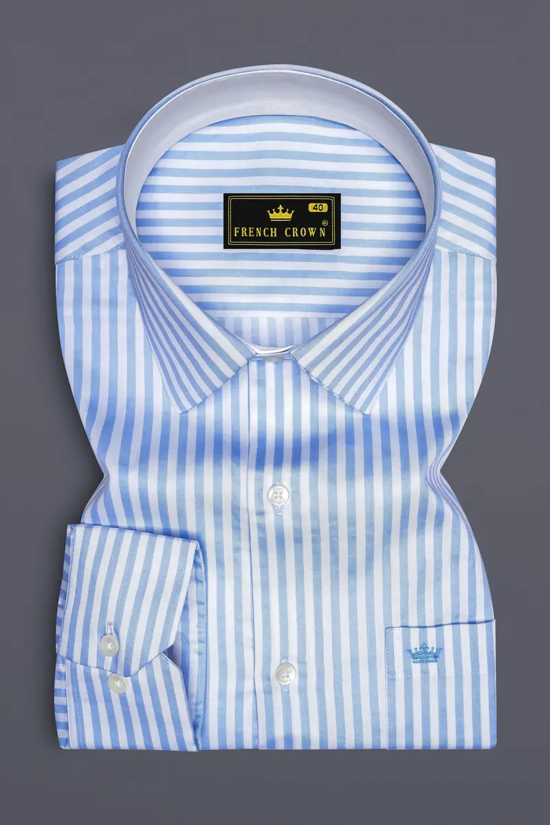 Ceruloro-Glacier Blue And Bright White Candy Striped Super Soft Premium Cotton Dress Shirt 4