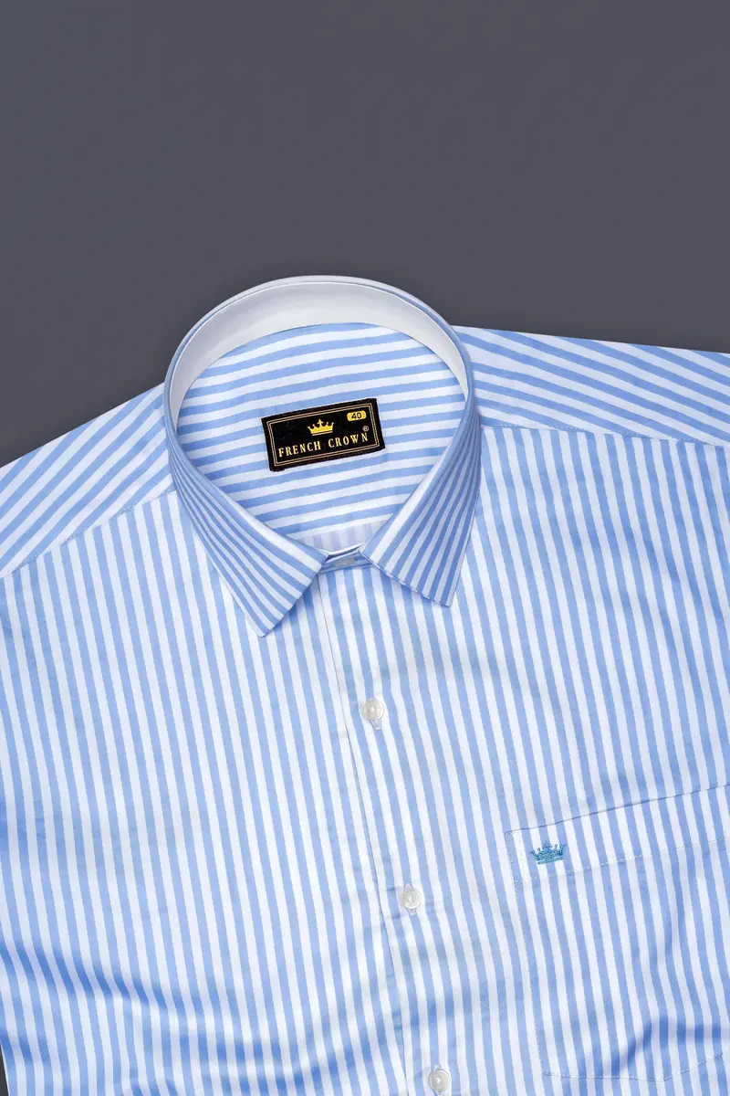Ceruloro-Glacier Blue And Bright White Candy Striped Super Soft Premium Cotton Dress Shirt 5