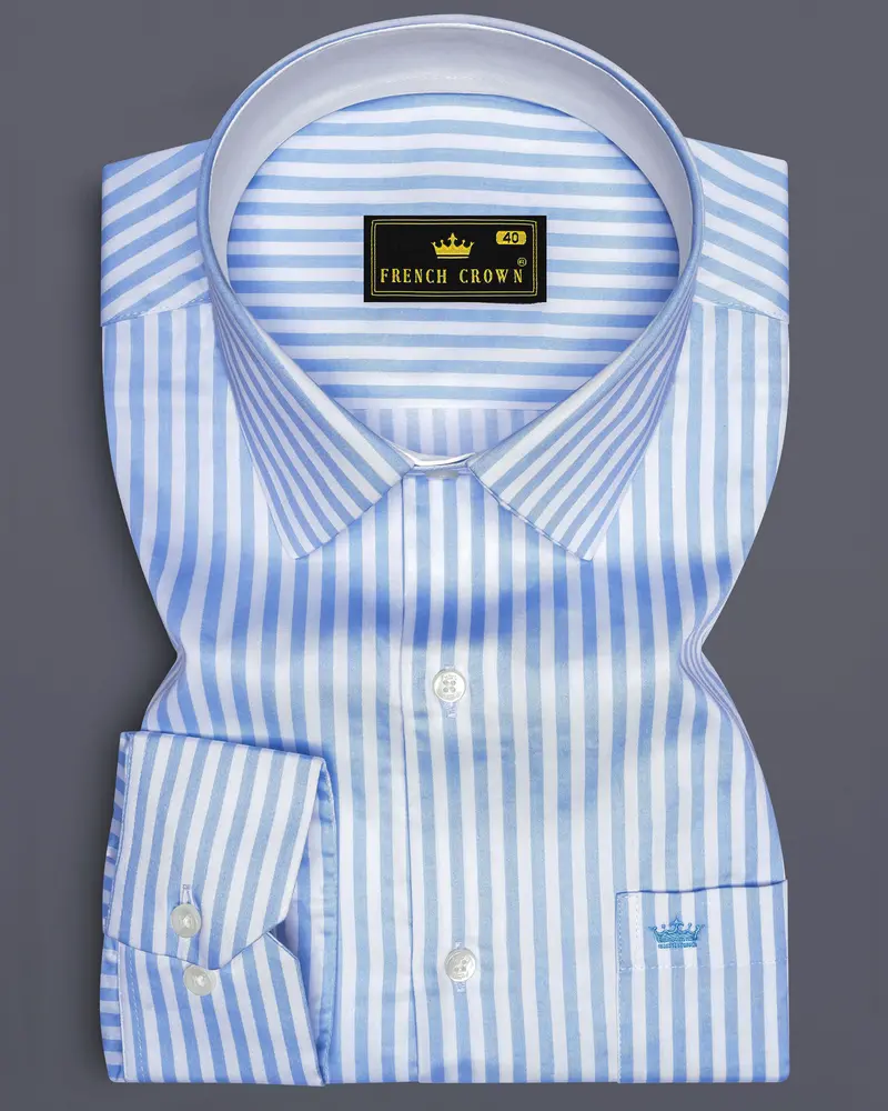 Ceruloro-Glacier Blue And Bright White Candy Striped Super Soft Premium Cotton Dress Shirt 6