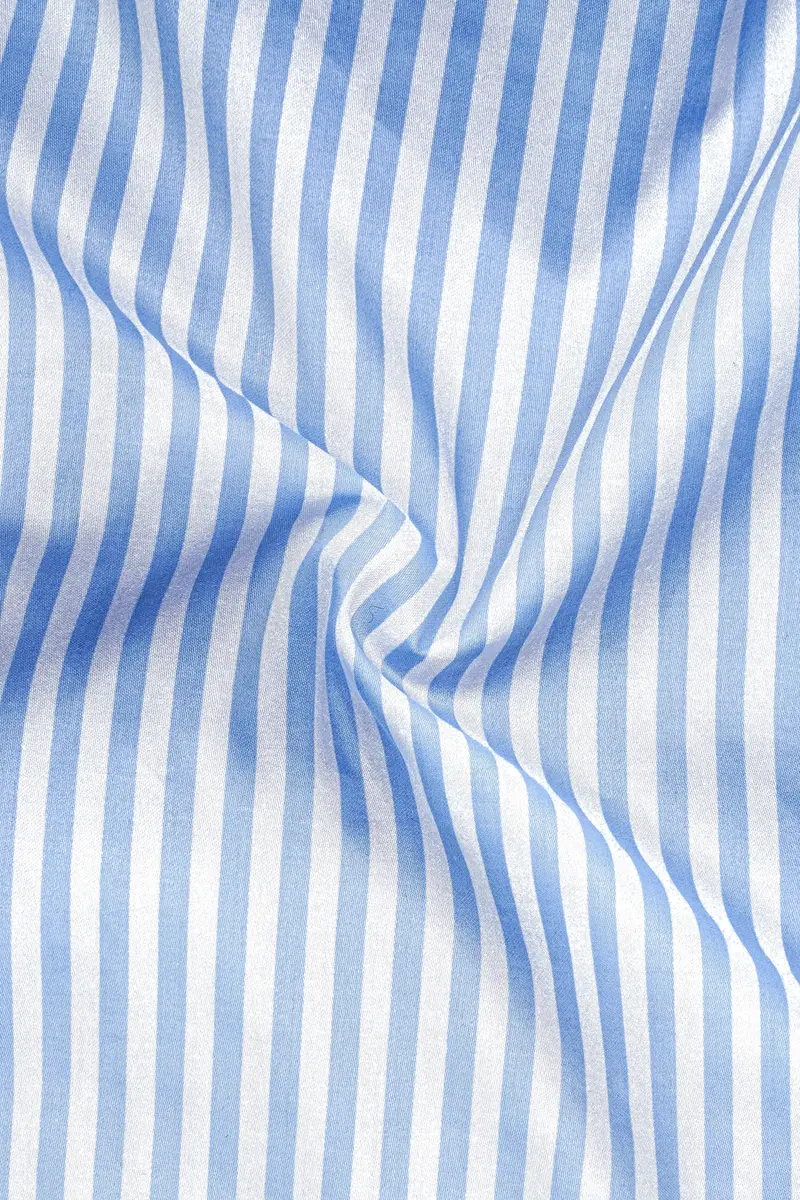 Ceruloro-Glacier Blue And Bright White Candy Striped Super Soft Premium Cotton Dress White Cuff Collar Shirt 3
