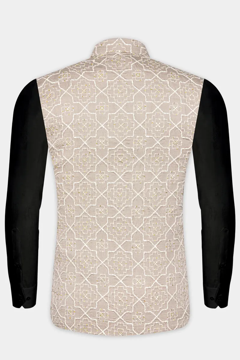 Chalice Brown Trellis Pattern Thread And Sequin Embroidered Designer Viscose Nehru Jacket 10