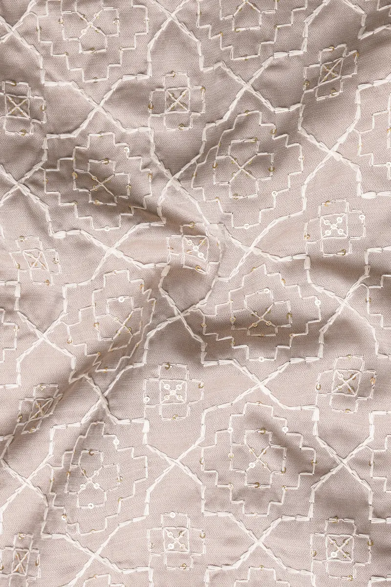 Chalice Brown Trellis Pattern Thread And Sequin Embroidered Designer Viscose Nehru Jacket 3