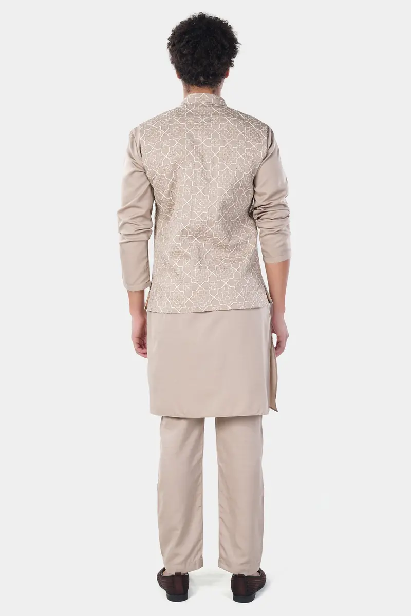 Chalice Brown Trellis Pattern Thread And Sequin Embroidered Designer Viscose Nehru Jacket 8