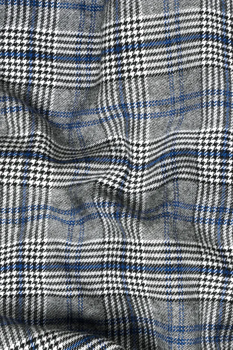 Chalice Gray And Chathams Blue Plaid Houndstooth Tweed Double-Breasted Blazer 3