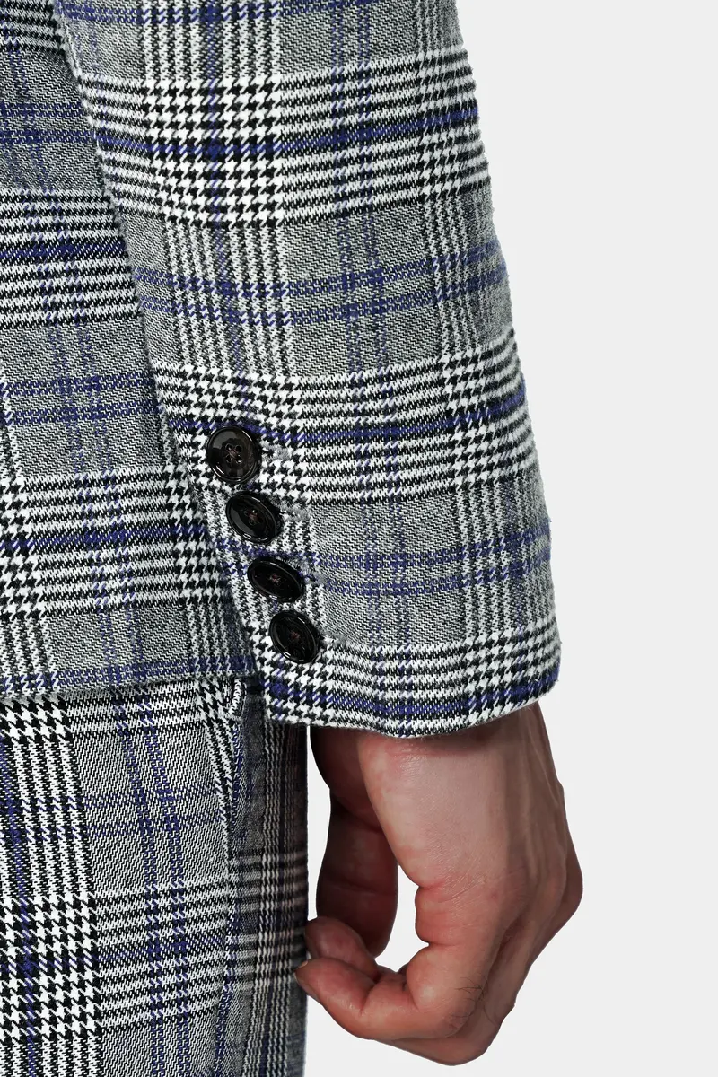 Chalice Gray And Chathams Blue Plaid Houndstooth Tweed Double-Breasted Blazer 4