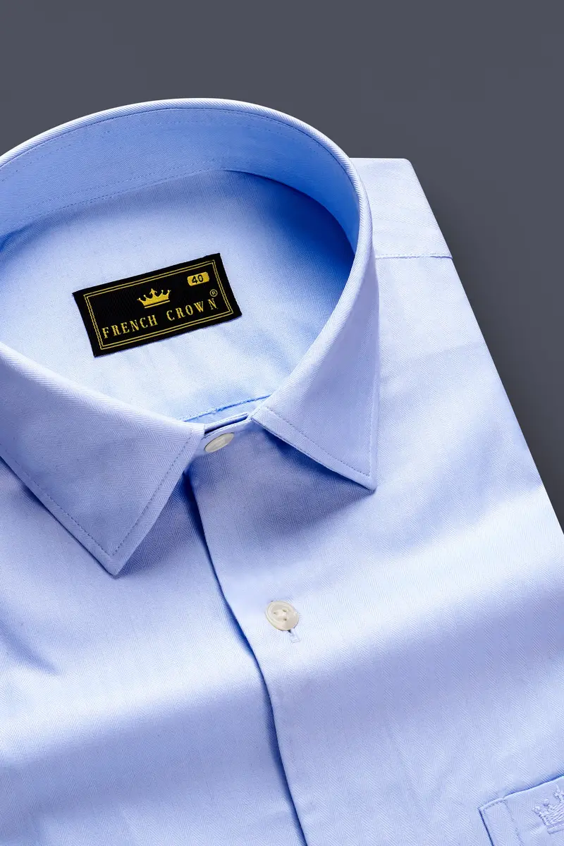 Chalkstone Blue-Pigeon Solid Herringbone Pattern Premium Cotton Shirt 1
