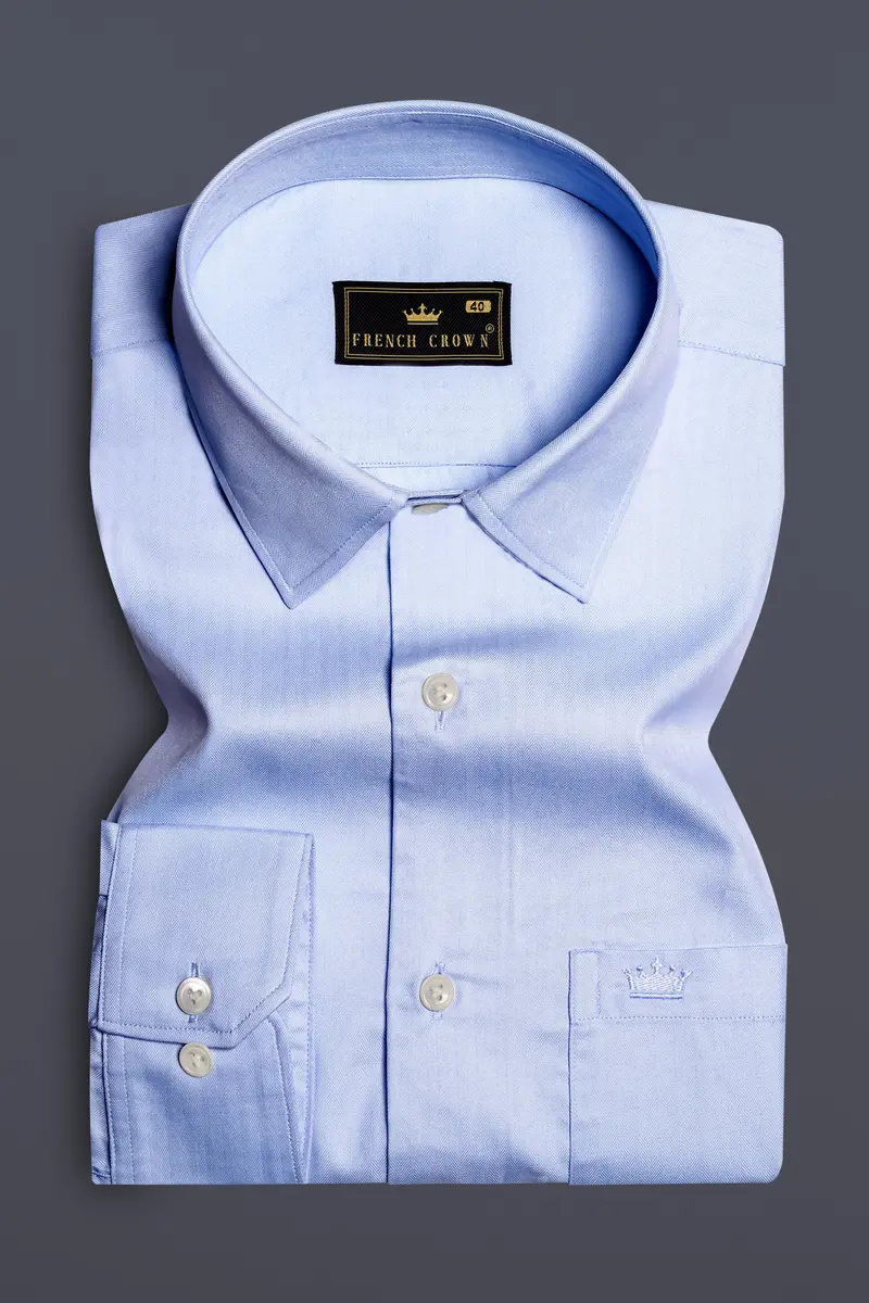 Chalkstone Blue-Pigeon Solid Herringbone Pattern Premium Cotton Shirt 3