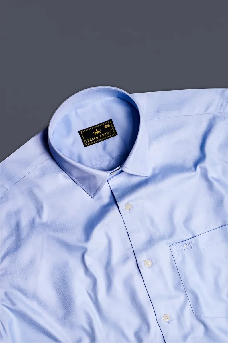 Chalkstone Blue-Pigeon Solid Herringbone Pattern Premium Cotton Shirt 4