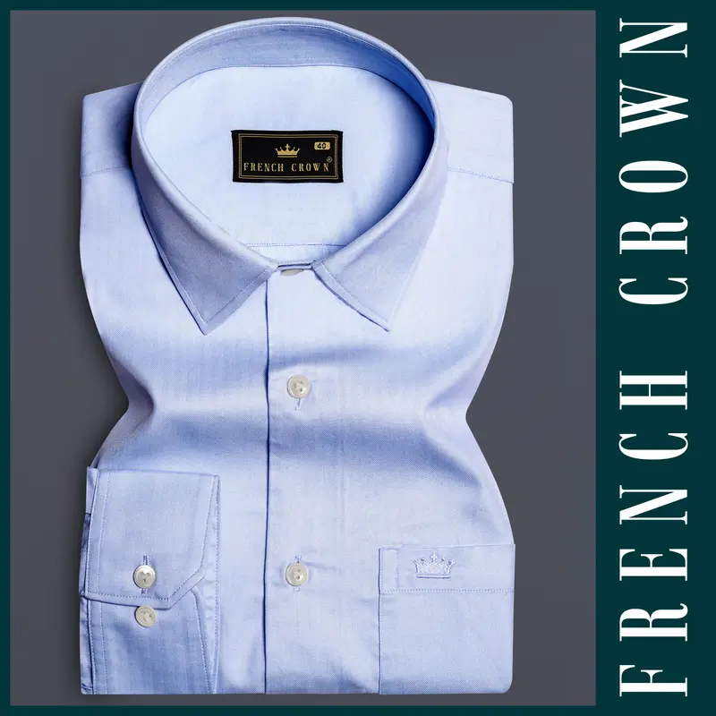 Chalkstone Blue-Pigeon Solid Herringbone Pattern Premium Cotton Shirt 5