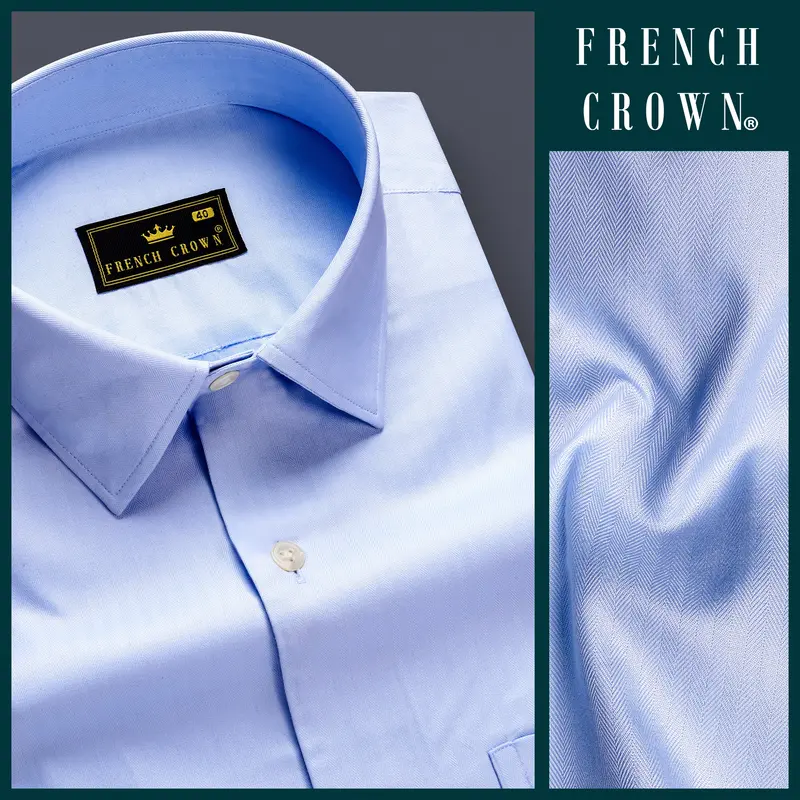 Chalkstone Blue-Pigeon Solid Herringbone Pattern Premium Cotton Shirt 8