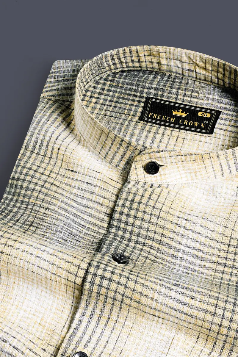 Chalky Brown And White Checkered Luxurious Linen Shirt 1