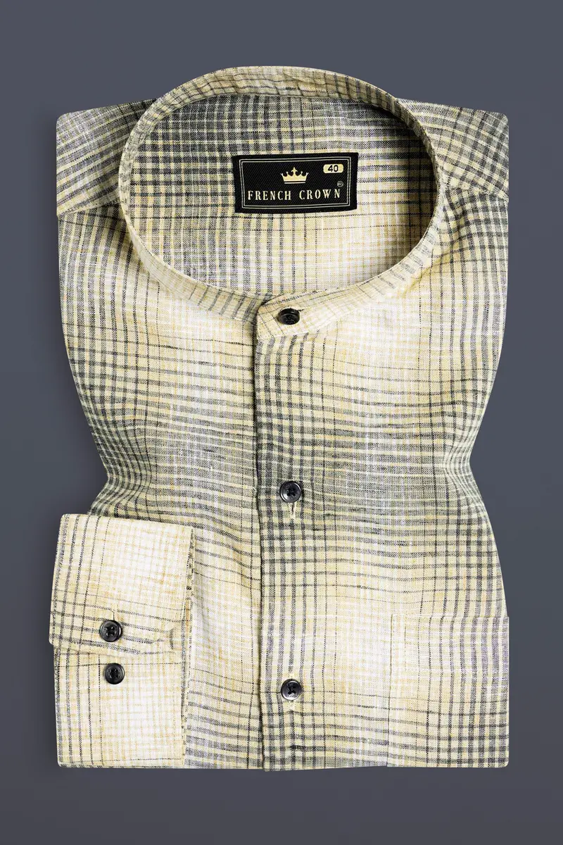 Chalky Brown And White Checkered Luxurious Linen Shirt 3