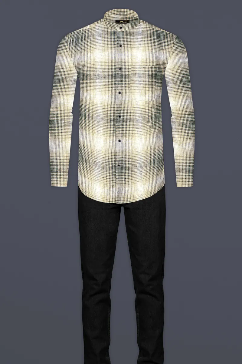 Chalky Brown And White Checkered Luxurious Linen Shirt 6