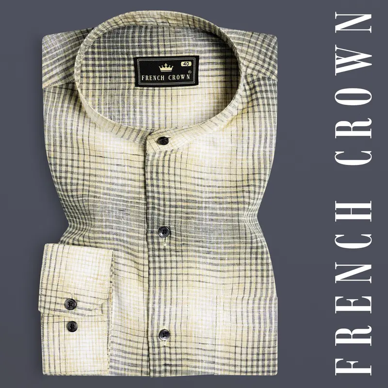 Chalky Brown And White Checkered Luxurious Linen Shirt 7