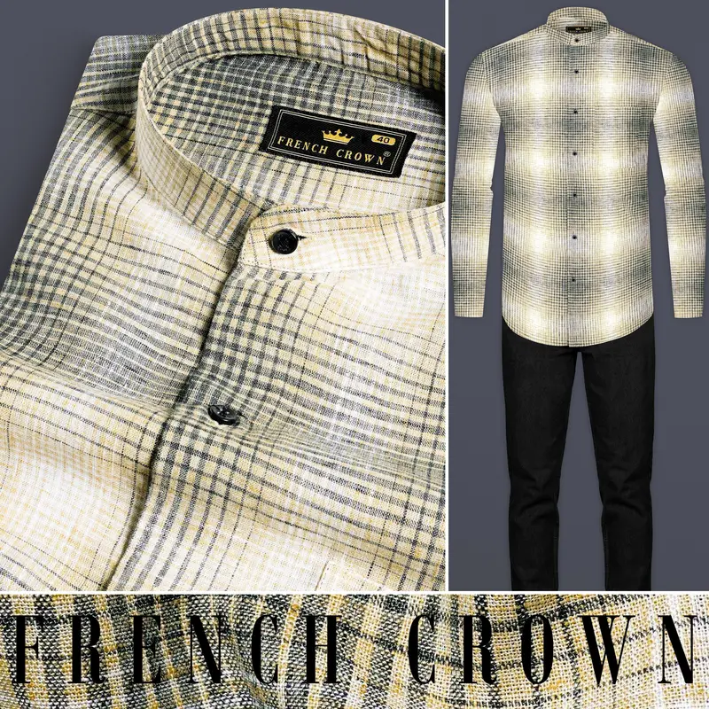 Chalky Brown And White Checkered Luxurious Linen Shirt 9