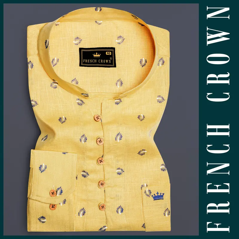 Chalky Yellow Printed Luxurious Linen Casual Kurta Shirt 10