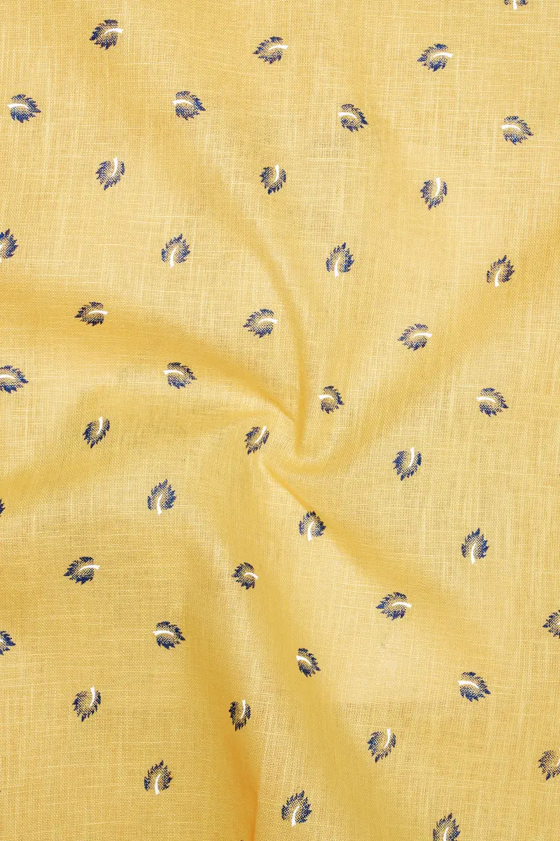 Chalky Yellow Printed Luxurious Linen Casual Kurta Shirt 3