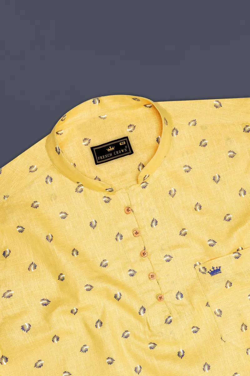 Chalky Yellow Printed Luxurious Linen Casual Kurta Shirt 5