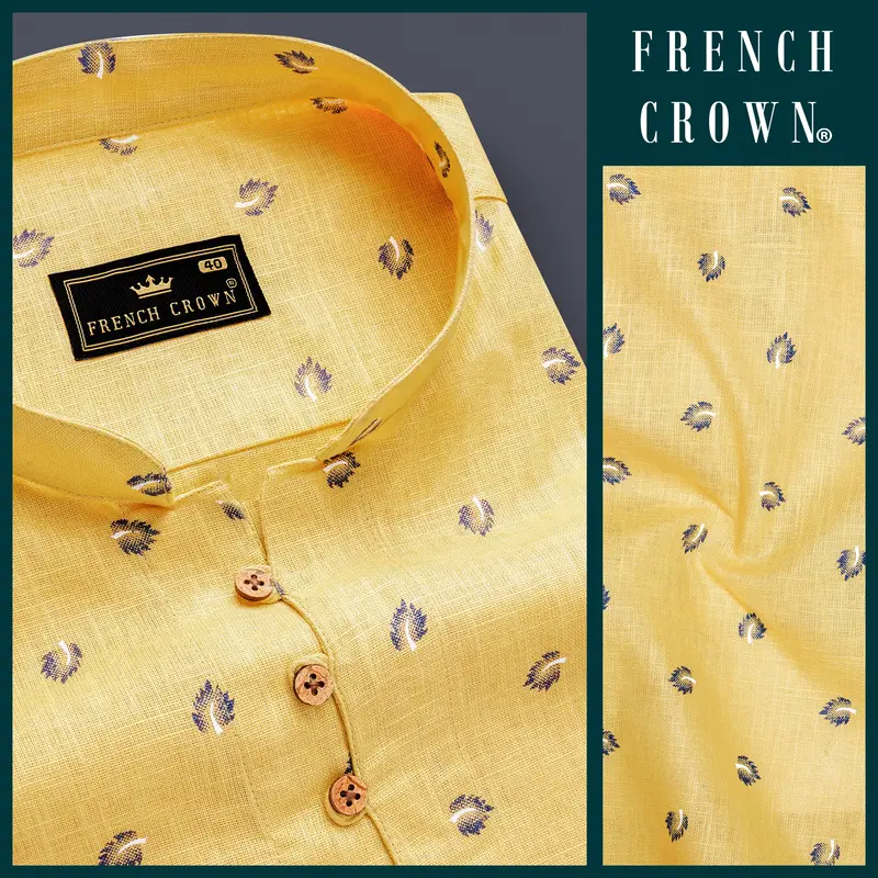 Chalky Yellow Printed Luxurious Linen Casual Kurta Shirt 7