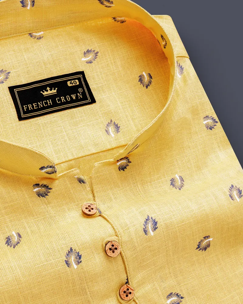 Chalky Yellow Printed Luxurious Linen Casual Kurta Shirt 9