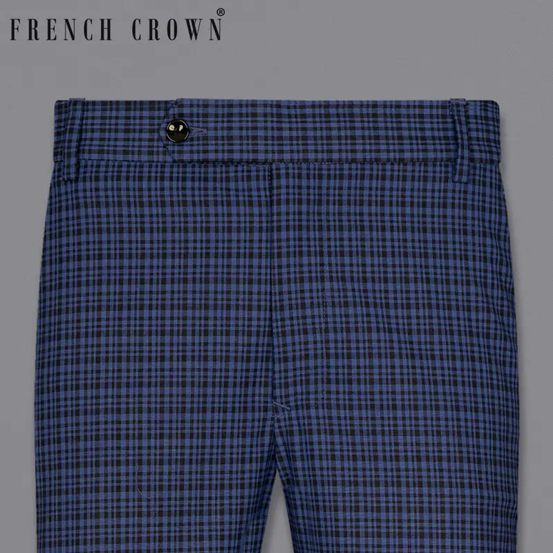 Chambray Blue And Jade Black Gingham Premium Cotton Pant 1