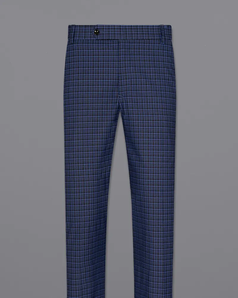 Chambray Blue And Jade Black Gingham Premium Cotton Pant 4