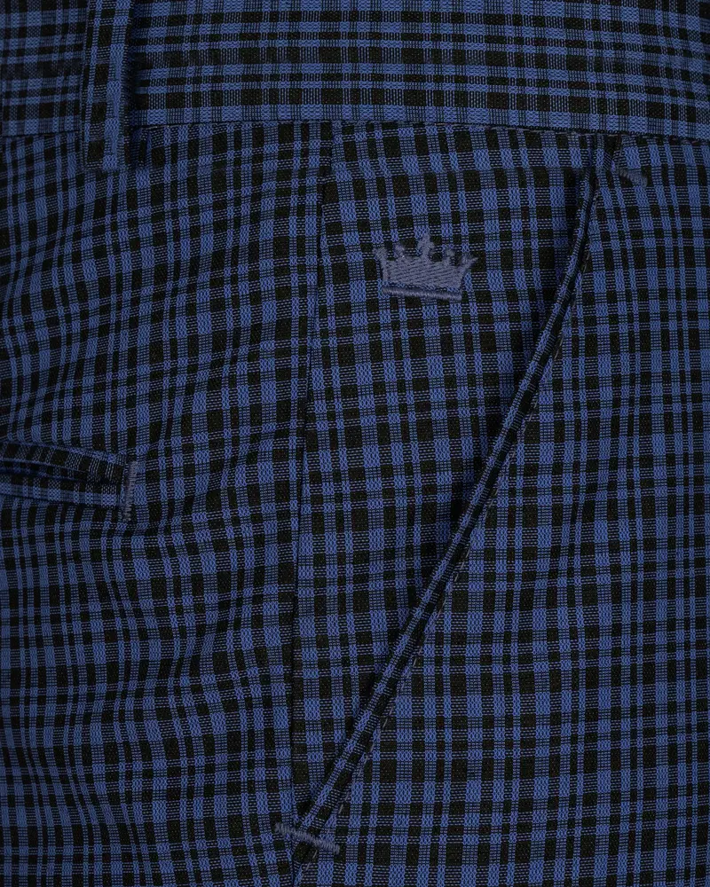 Chambray Blue And Jade Black Gingham Premium Cotton Pant 5
