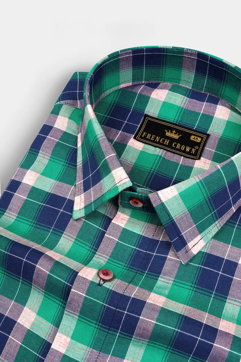 Chambray Blue And Topaz Green Plaid Royal Oxford Shirt 1