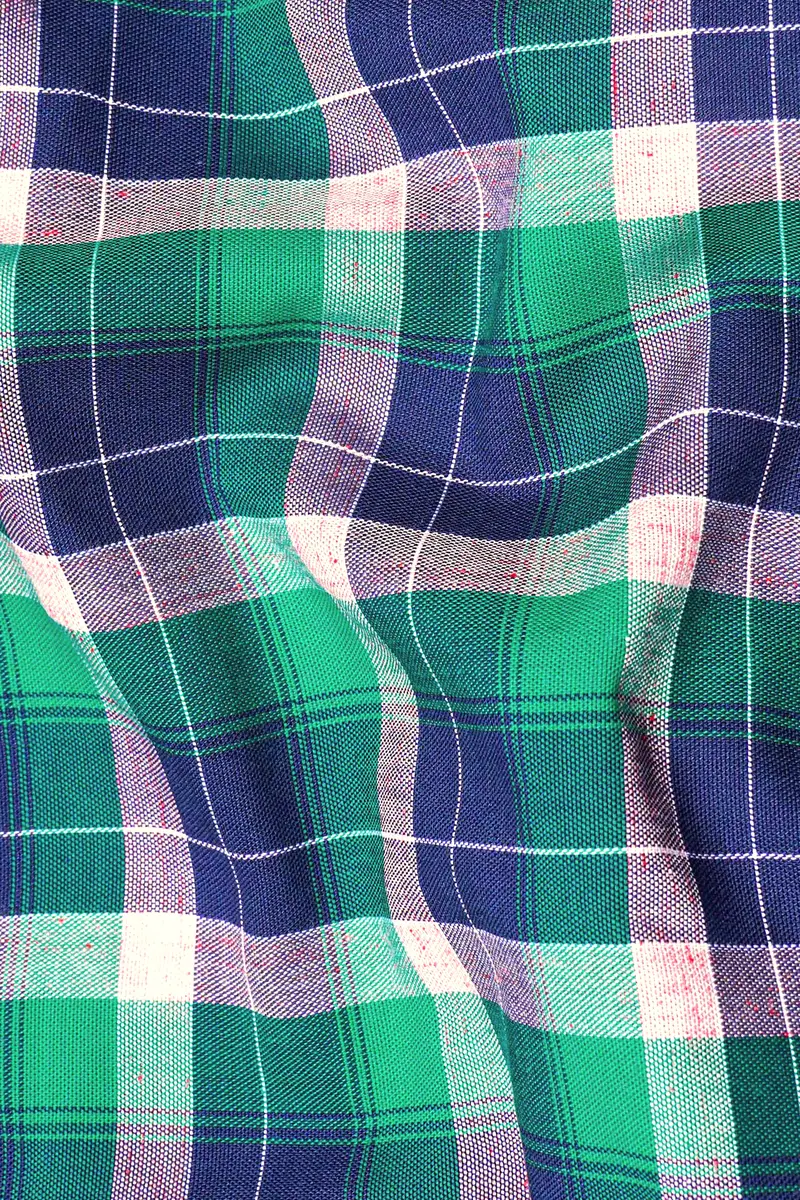 Chambray Blue And Topaz Green Plaid Royal Oxford Shirt 2