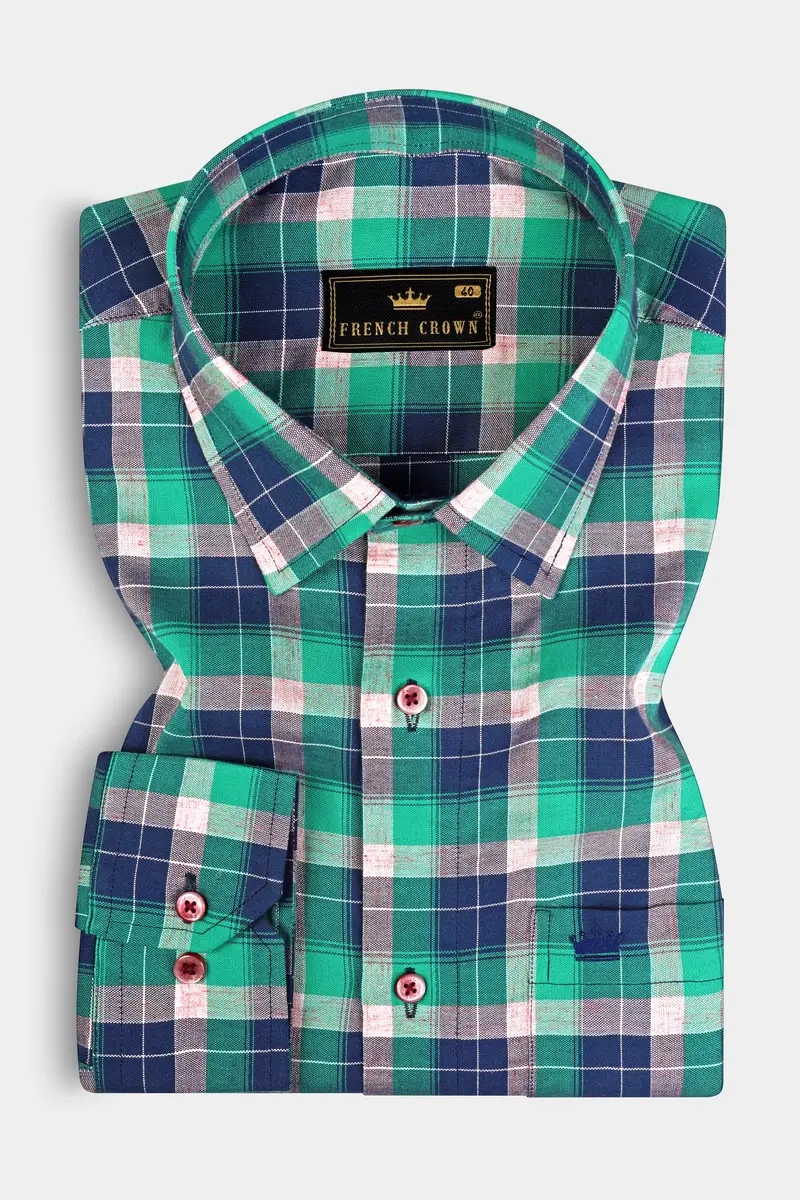 Chambray Blue And Topaz Green Plaid Royal Oxford Shirt 3