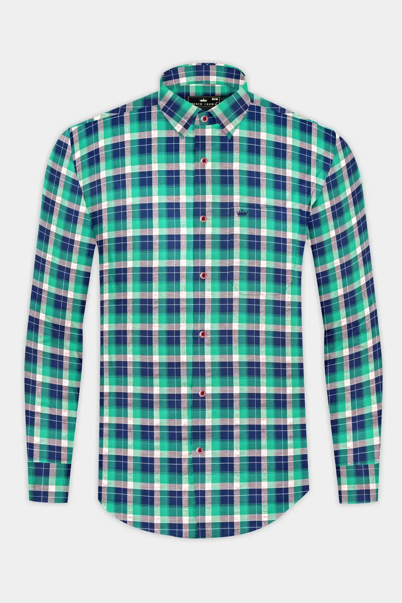 Chambray Blue And Topaz Green Plaid Royal Oxford Shirt 4