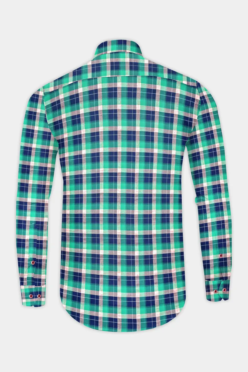 Chambray Blue And Topaz Green Plaid Royal Oxford Shirt 5